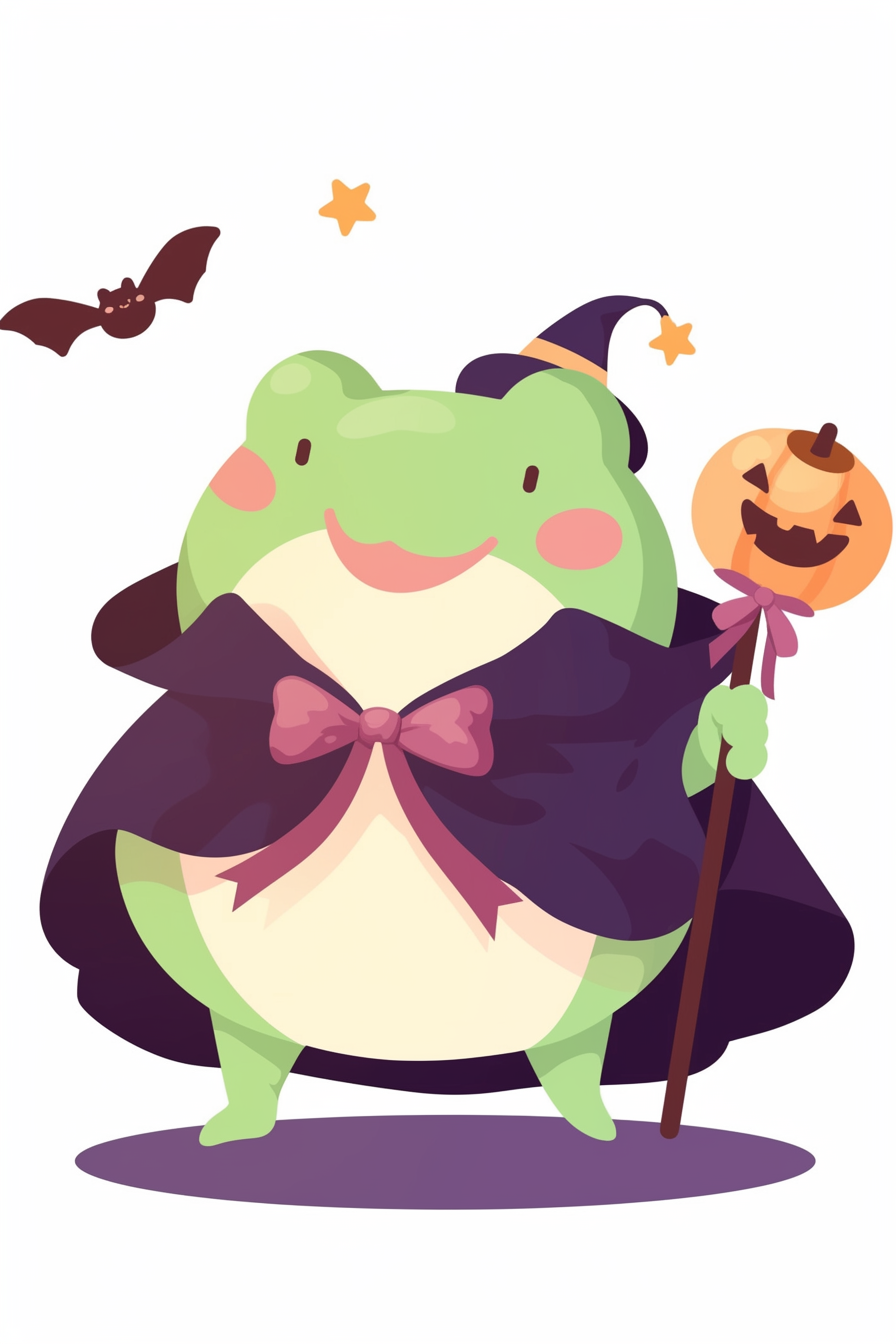 Halloween frog drawing ideas 2 features a cute frog dressed as a wizard with a witch hat and a pumpkin staff.